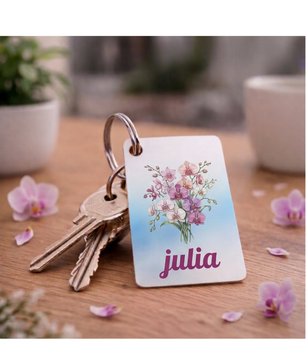 gepersonaliseerde bedrukte sleutelhanger rozenburg bloemen
