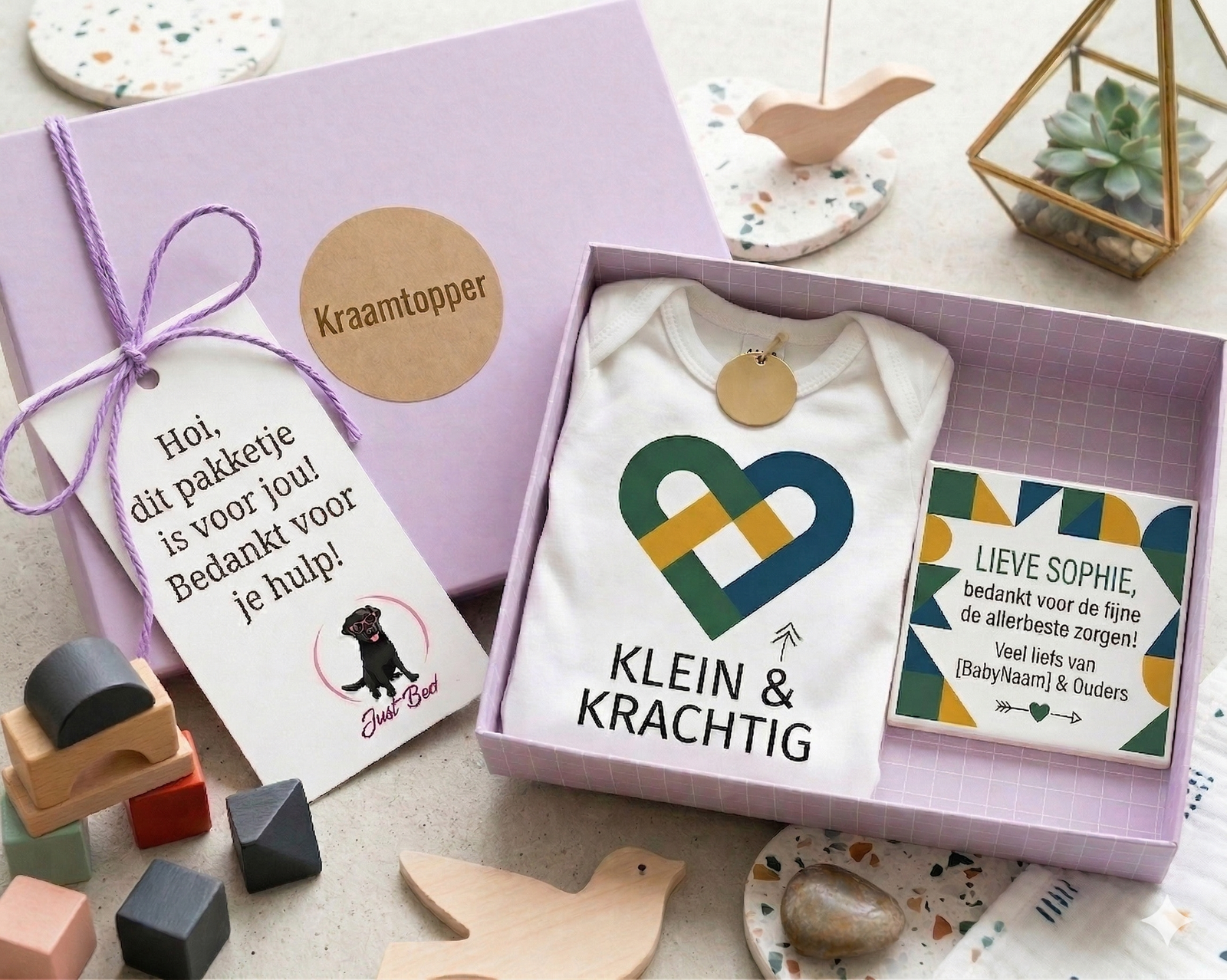 Gepersonaliseerd kraamzorg bedankpakket JustBecky Rozenburg