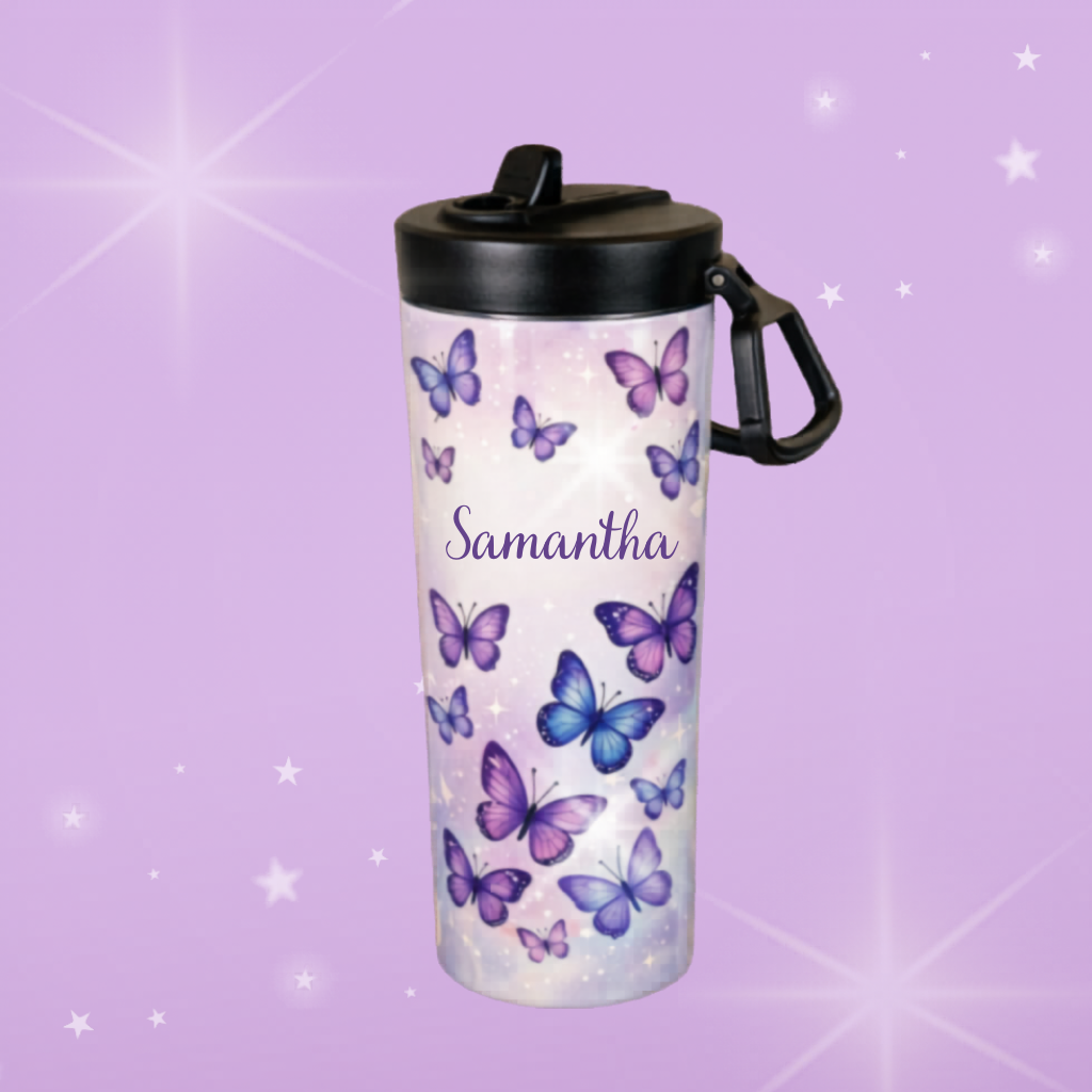 Gepersonaliseerde tumbler met naam en vlinderontwerp